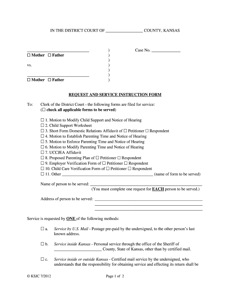  REQUEST and SERVICE INSTRUCTION FORM Kansas Judicial Council Kansasjudicialcouncil 2012-2024