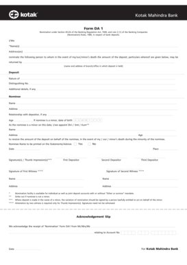 Kotak Bank Da  Form
