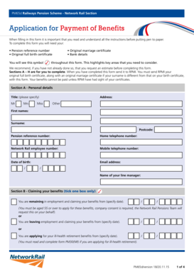 PM65d Railways Pension Scheme Network Rail Section Application for Payment of Benefits When Filling in This Form it is Important