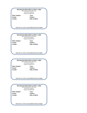 DISABLED IDENTIFICATION CARD Kansas Department of Revenue Kdor  Form