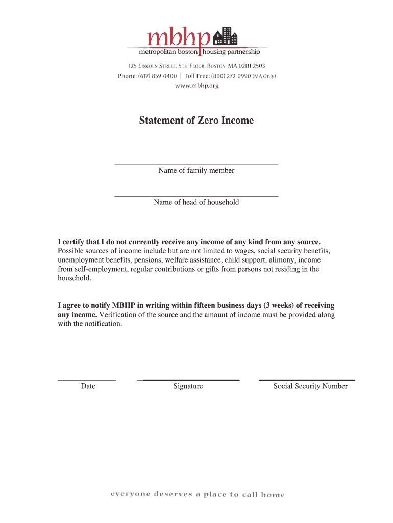 Zero Income Statement 6 11 Metropolitan Boston Housing Mbhp  Form