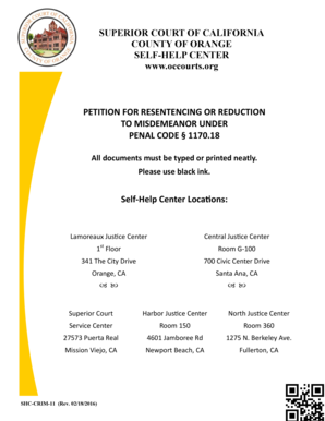 PETITION for RESENTENCING or REDUCTION to PENAL CODE 1170  Form