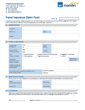 Travel Insurance Claim Form AXA Mandiri