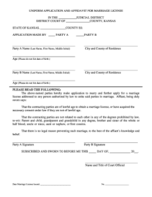 Kansas Marriage License  Form
