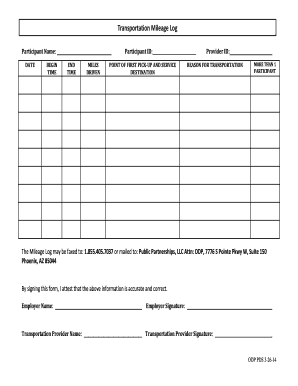 Instructions for Transportation Mileage Log  Form