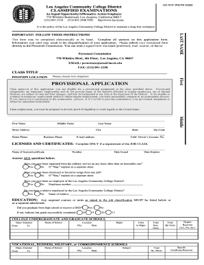 PROVISIONAL APPLICATION LACCD  Form