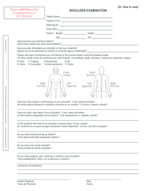 Shoulder Exam Documentation Template  Form