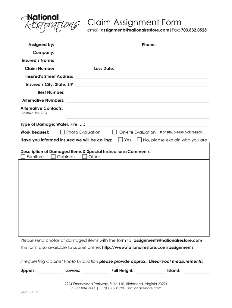 assignment of claims template