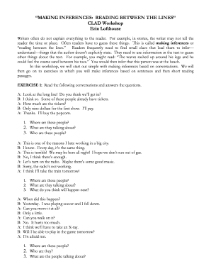 Making Inferences Reading between the Lines Answer Key  Form