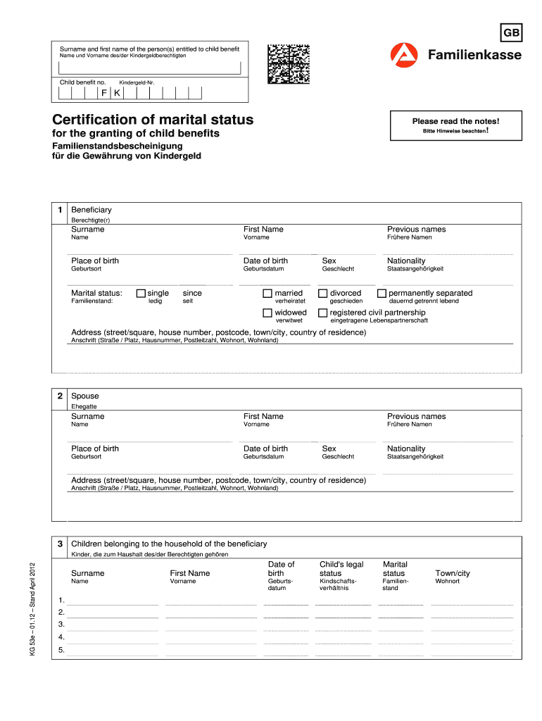  Familienstandsbescheinigung Vordruck Kg 53 Bulgarisch 2012-2024