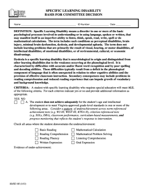 SPECIFIC LEARNING DISABILITY Fairfax County Public Schools Fcps  Form