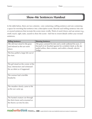 Show Me Sentences Handout Answers Key PDF  Form