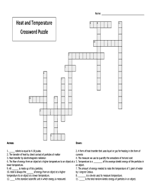 Heat and Temperature Crossword Puzzle Answer Key  Form