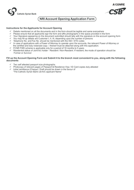 Catholic Syrian Bank Nri Account Opening Form