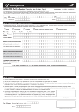 FATCA CRS Self Declaration Form Catholic Syrian Bank Csb Co