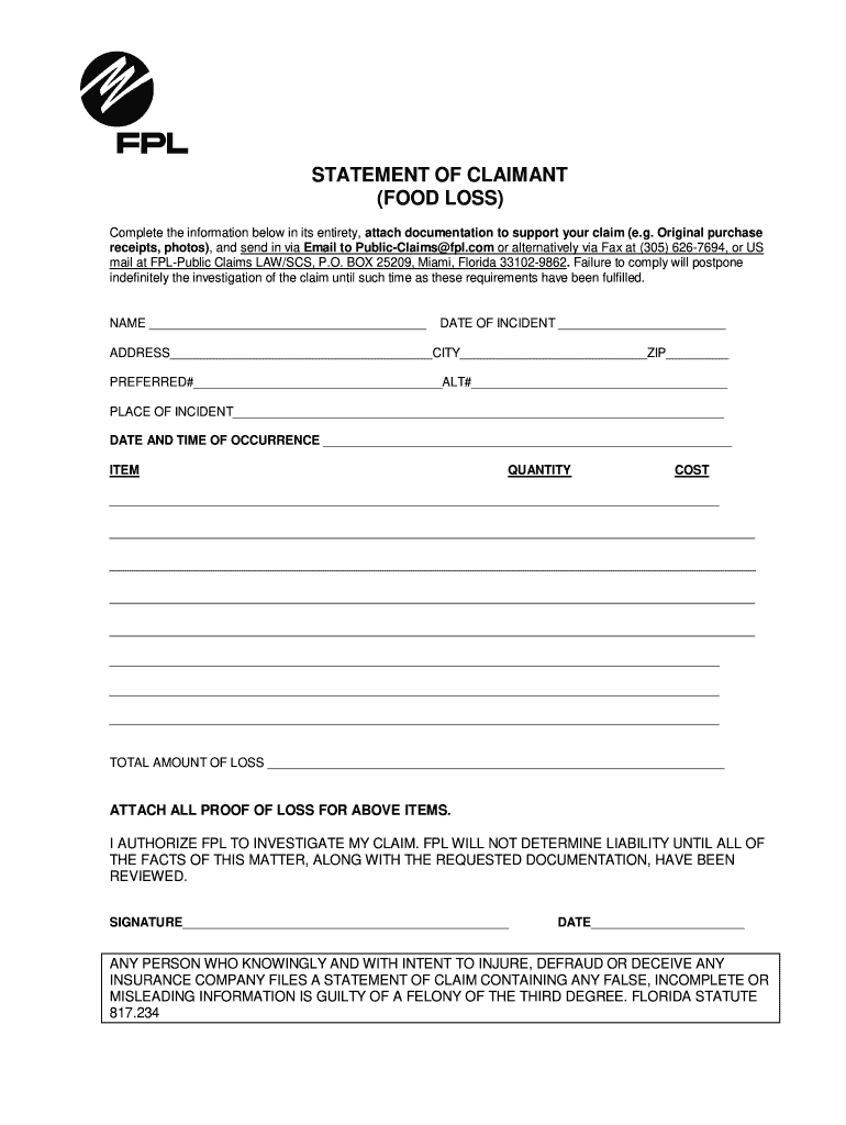 Fpl Statement Online  Form