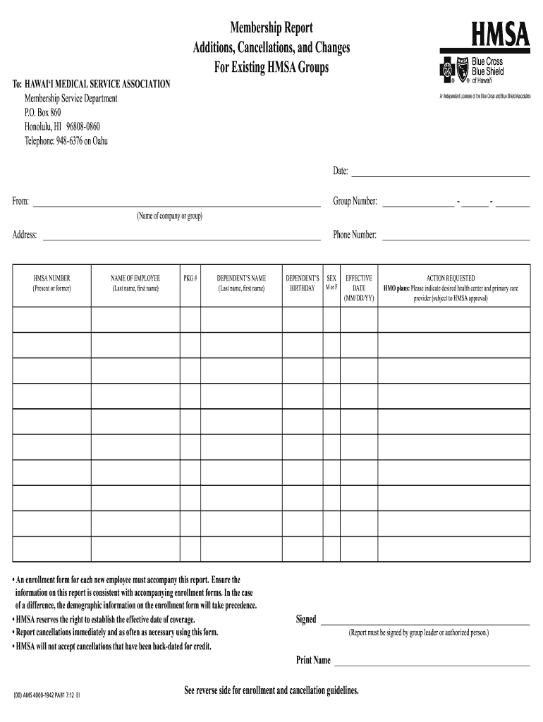 Hmsa Membership Report Form