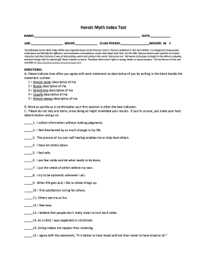 Heroic Myth Index  Form