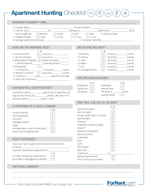 Apartment Search Checklist Template  Form