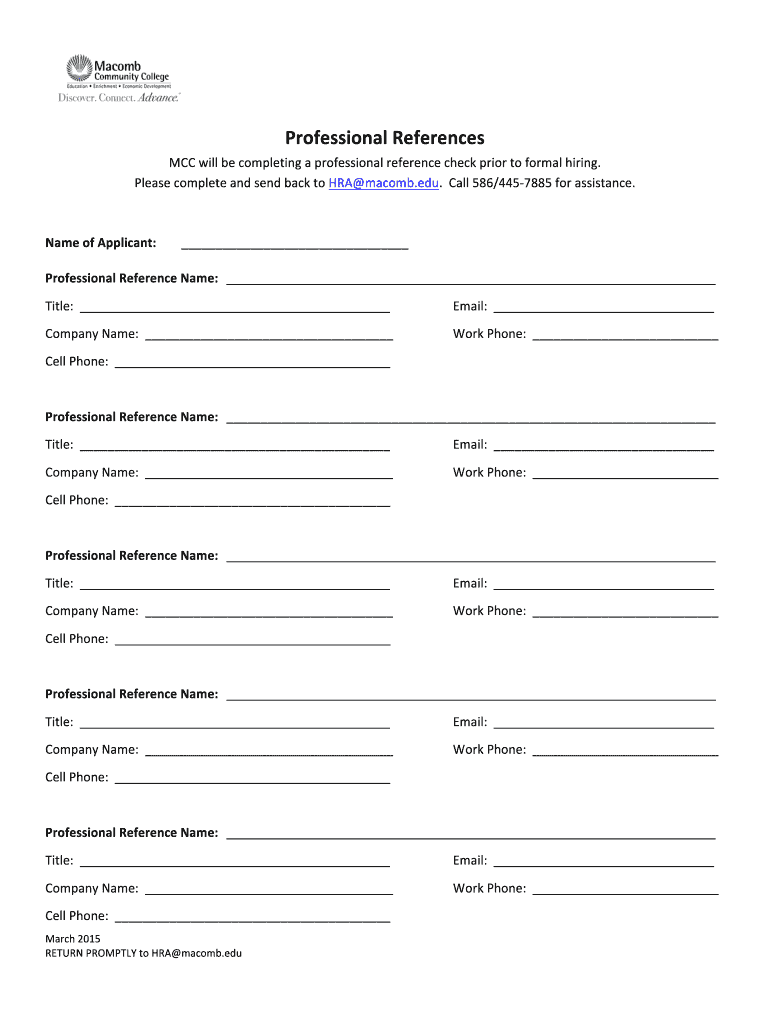  Professional References Form Macomb Community College Macomb 2015-2024