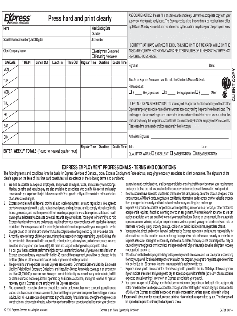Get and Sign Express Employment Professionals Timecard PDF 2014-2022 Form