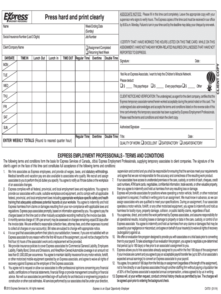  Express Employment Professionals Timecard PDF 2014-2024