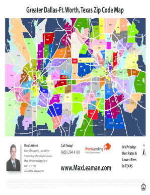 Dfw Zip Code Map Printable  Form