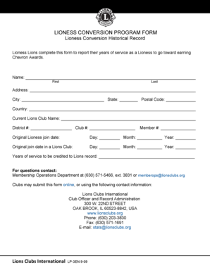 Lioness Conversion LP 3 Lions Clubs International Lionsclubs  Form