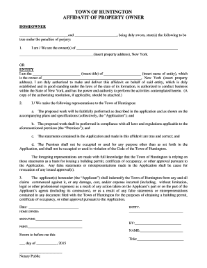 TOWN of HUNTINGTON AFFIDAVIT of PROPERTY OWNER Huntingtonny  Form