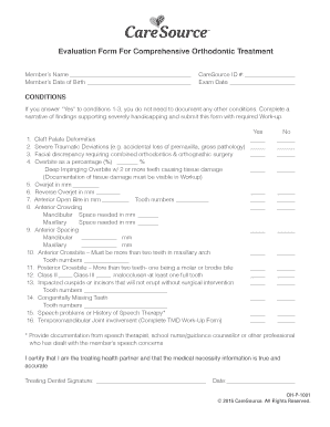Evaluation Form for Comprehensive Orthodontic Treatment