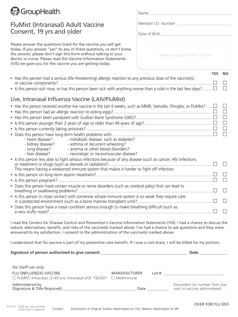  Flu and Pneumonia Vaccine Consent Form 2015-2024