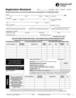 Registration Worksheet Schoolcraft College Schoolcraft  Form