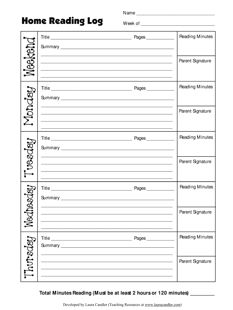 Home Reading Log  Form