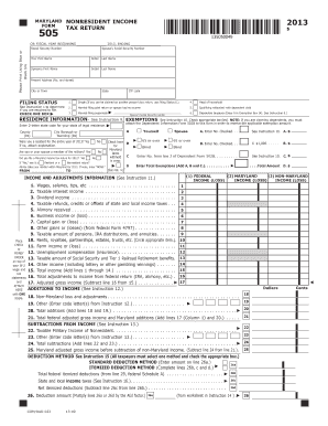 MARYLAND FORM 505 NONRESIDENT INCOME TAX RETURN $ or FISCAL YEAR BEGINNING , ENDING Please Print Using Blue or Black Ink Social 
