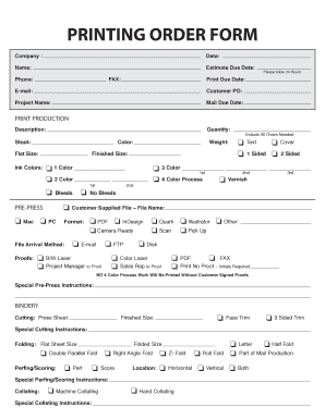 PRINT PRODUCTION Description Quantity PRE PRESS  Form