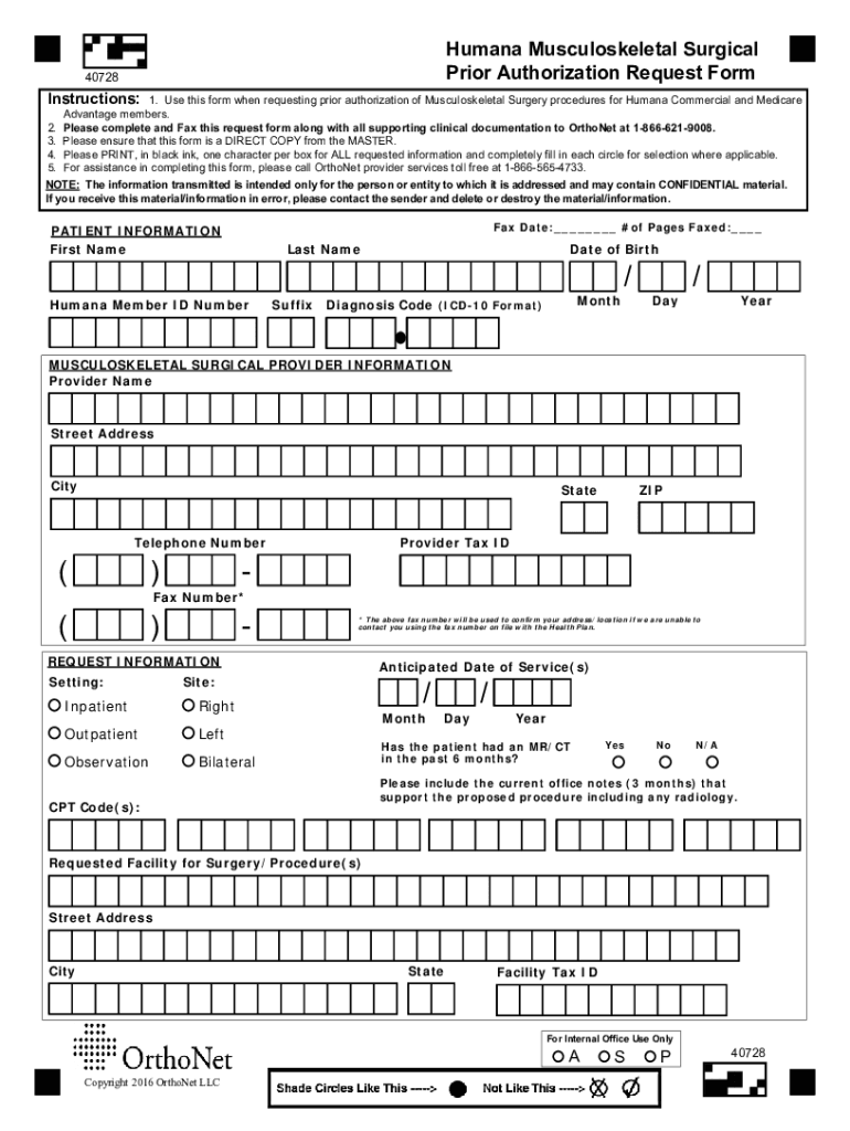 Humana Musculoskeletal Prior Authorization Form