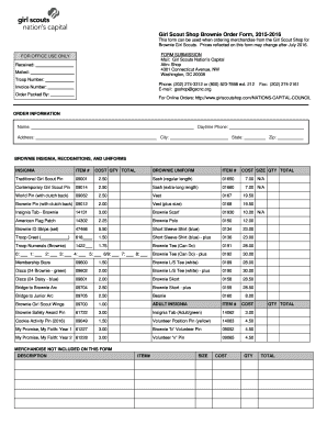 Girl Scout Uniform Order Form