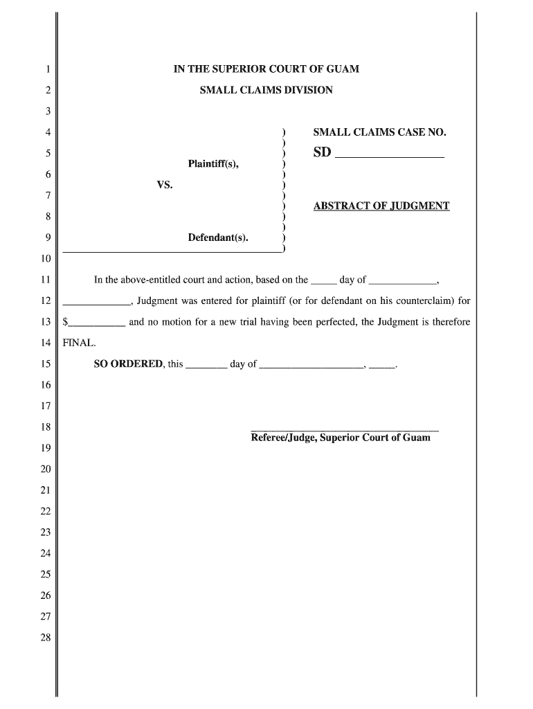 Small Claims Court Abstract of Judgment Abstract of Judgment Guamselfhelp  Form