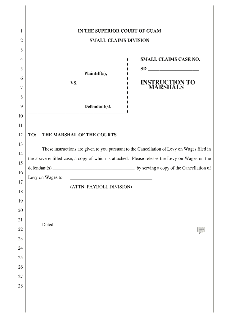 Small Claims Court Instruction to Marshal Cancellation of Wages Instruction to Marshal Cancellation of Wages Guamselfhelp  Form