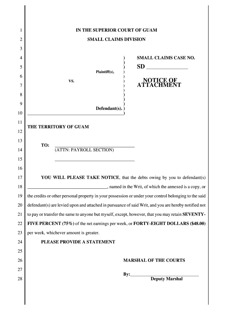 Small Claims Court Notice of Attachment Employer Notice of Attachment Employer Guamselfhelp  Form