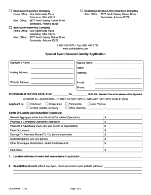SPECIAL EVENT GENERAL LIABILITY APPLICATION GLS APP 9s 11 14  Form