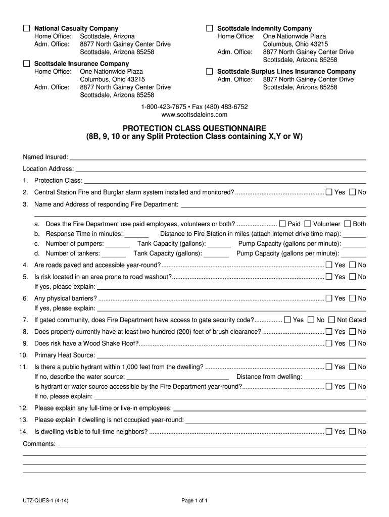 PROTECTION CLASS 8B 9 10 QUESTIONNAIRE UTZ QUES 1 4 14  Form