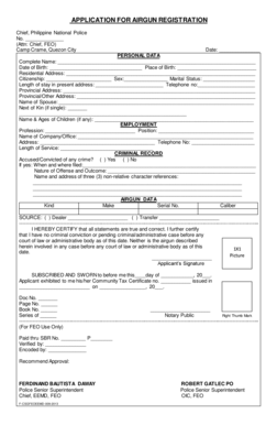 Application for Airgun Registration  Form