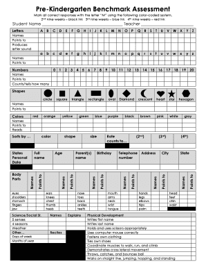 Kindergarten Benchmark Assessment PDF  Form