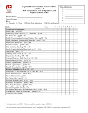 Expanded Core Curriculum Checklist  Form