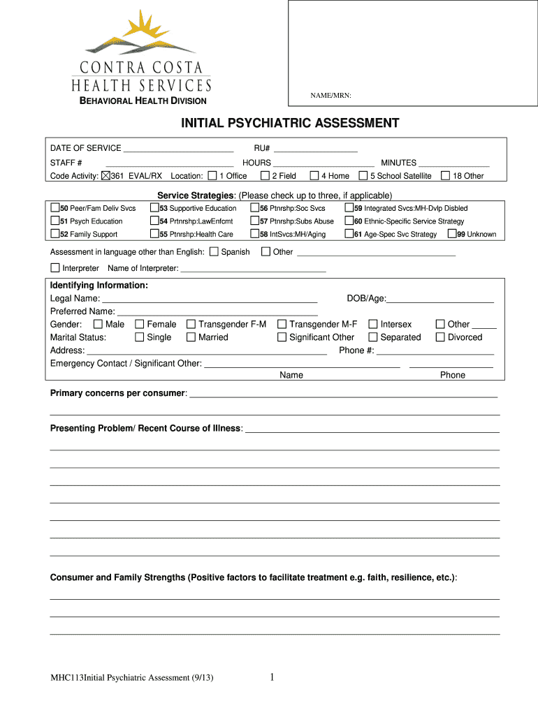  INITIAL PSYCHIATRIC ASSESSMENT CCHS Main Page Cchealth 2013