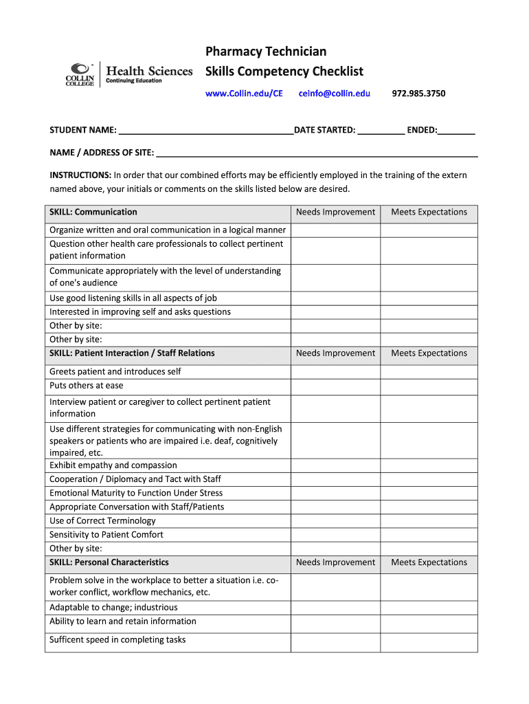 Pharmacy Technician Evaluation Form