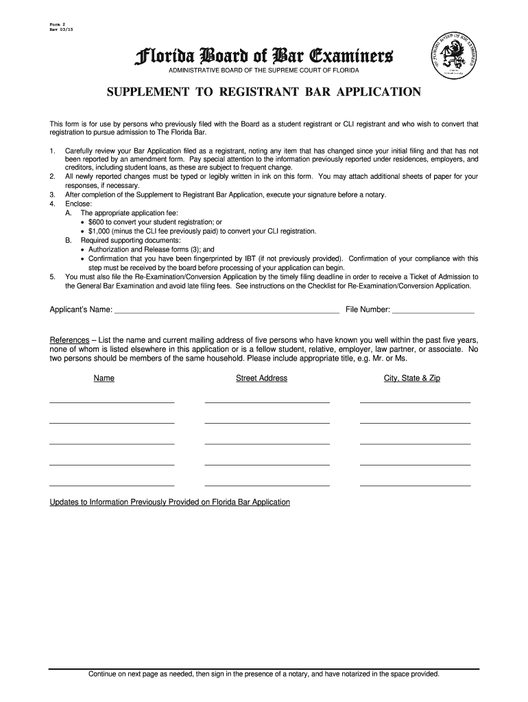  Florida Form Bar Application 2015-2024