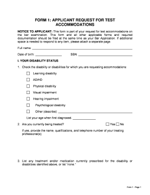 FORM 1 APPLICANT REQUEST for TEST ACCOMMODATIONS
