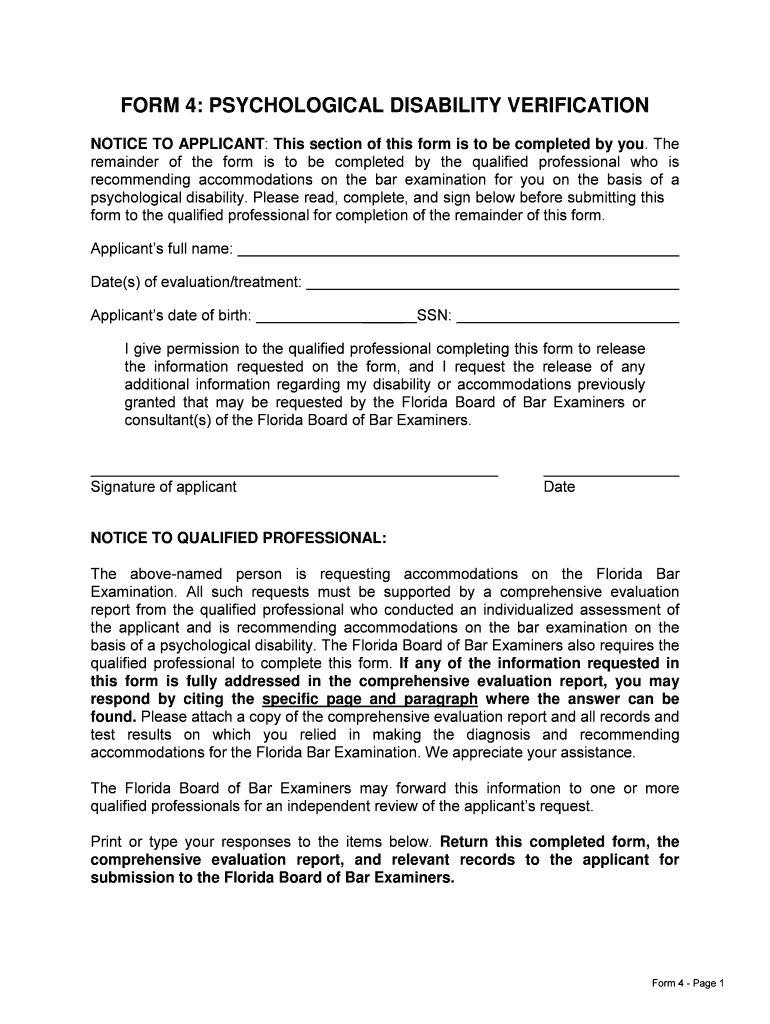 FORM 4 PSYCHOLOGICAL DISABILITY VERIFICATION